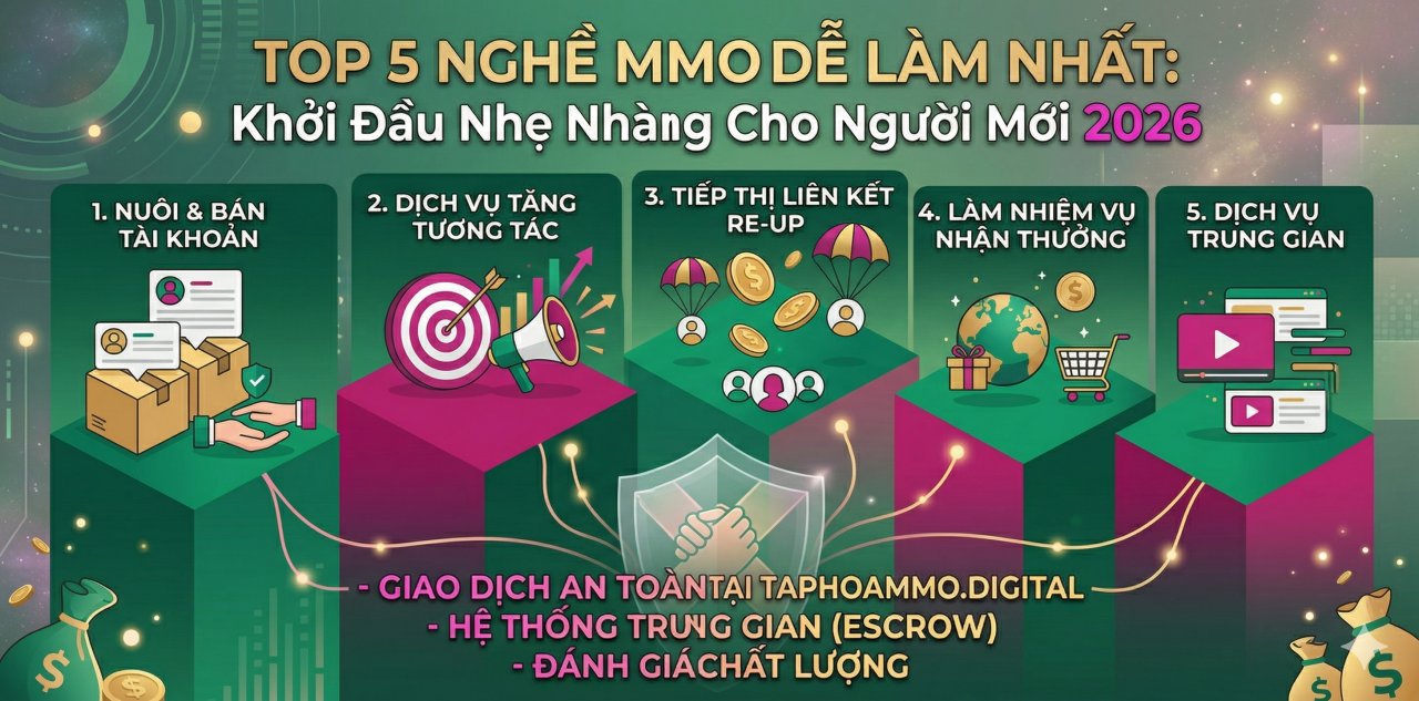 Top 5 nghề MMO dễ làm nhất: Khởi đầu nhẹ nhàng cho người mới 2026