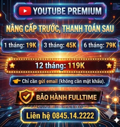 YouTube Premium Chính Hãng - Không Quảng Cáo, Xem Nền, YouTube Music